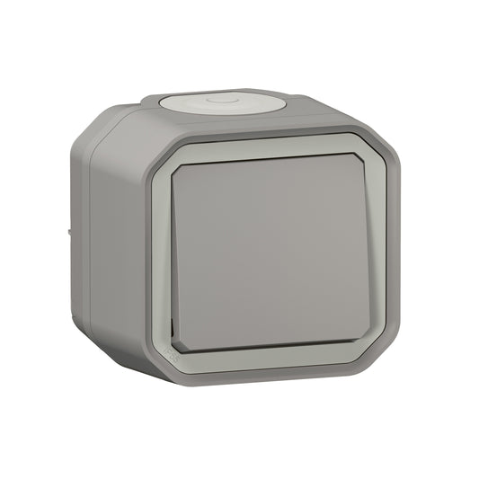 Interrupteur ou va-et-vient étanche Plexo 10AX 250V~ IP55 IK08 livré complet pour fixation saillie - gris