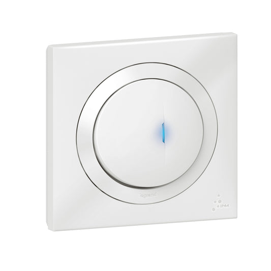 Poussoir simple avec voyant lumineux dooxie IP44 6A 250V~ livré avec plaque carrée blanche