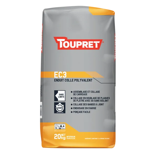 TOUPRET EC3 – Enduit Colle Polyvalent Intérieur Blanc 20 kg