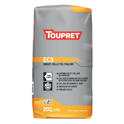 TOUPRET EC3 – Enduit Colle Polyvalent Intérieur Blanc 20 kg