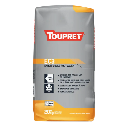 TOUPRET EC3 – Enduit Colle Polyvalent Intérieur Blanc 20 kg