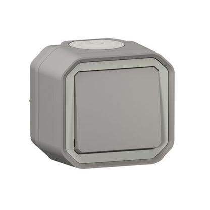 Prise de courant 2P+T étanche Plexo 16A 250V IP55 IK08 livrée complète pour fixation saillie - gris