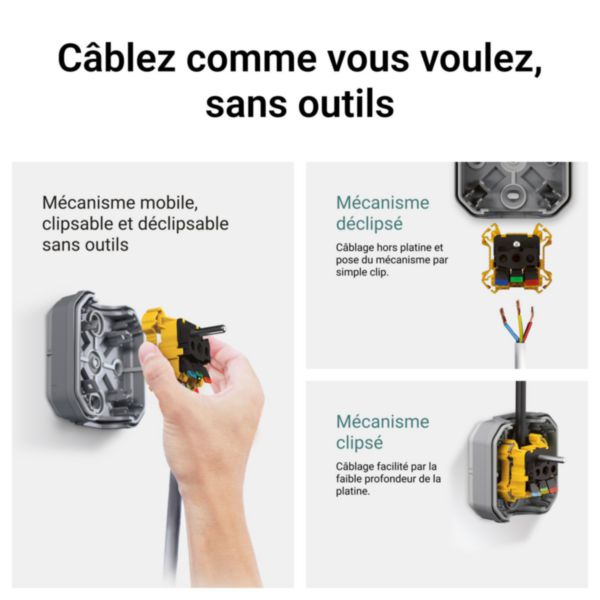Prise de courant 2P+T étanche Plexo 16A 250V IP55 IK08 livrée complète pour fixation saillie - gris